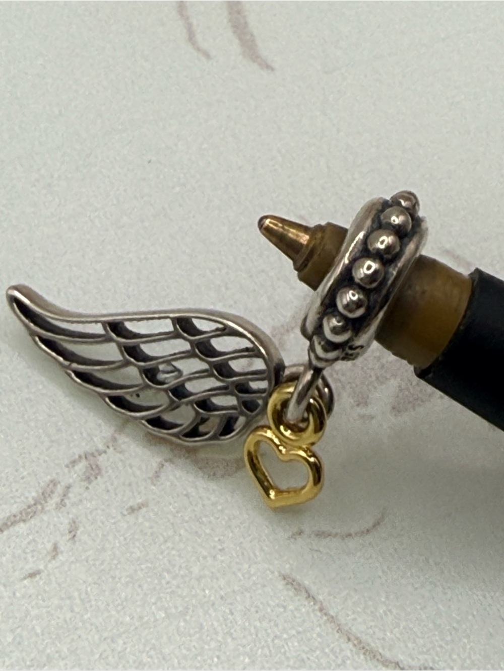 Pandora Angel Wing w Gold Open Heart Charm - Picture 4 of 5